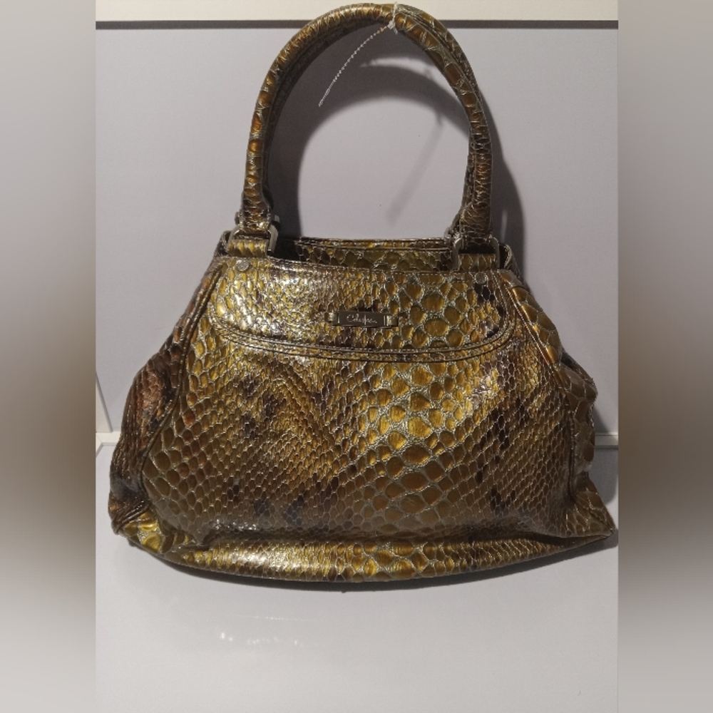 Cole Haan Brown & Olive Green Metallic Snakeskin‎ Pattern Vintage Handbag